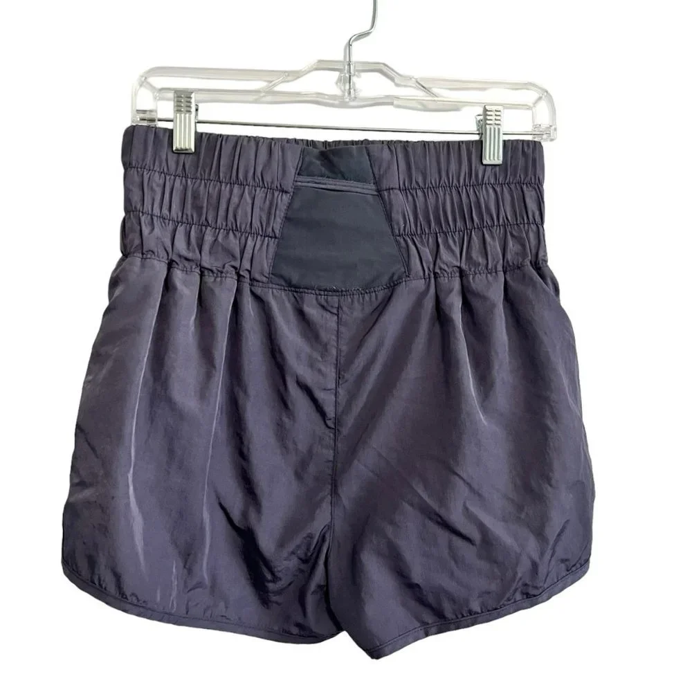 FREE PEOPLE THE WAY HOME SHORTS BLUE MEDIUM HIGH WAISTED NYLON SMOCKED WAISTBAND - Picture 2 of 8